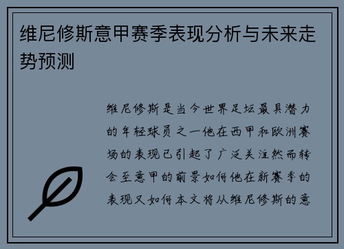 维尼修斯意甲赛季表现分析与未来走势预测